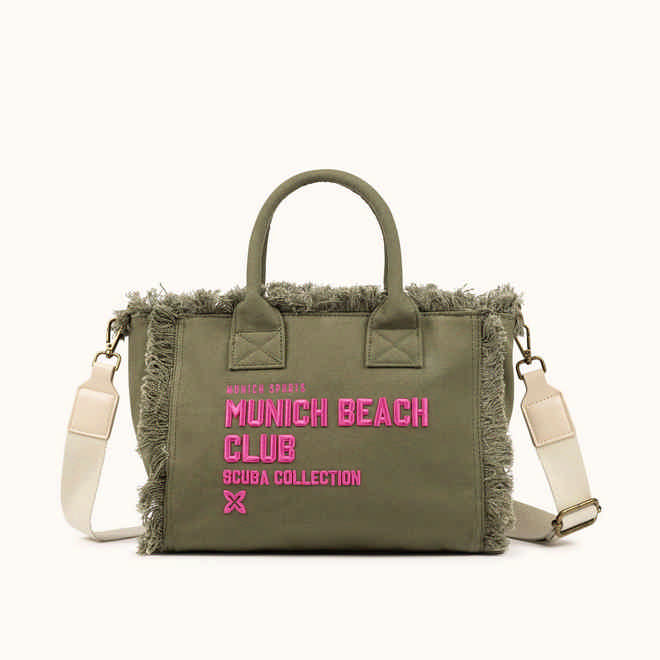 Bolso Bandolera Caqui de Algodón Reciclado con Flecos y Bordado Rosa SCUBA KHAKI CROSSBODY (1)