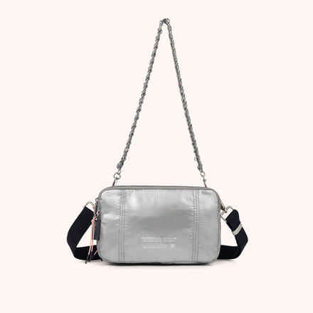Bolso Bandolera Doble Metalizado en Poliamida Reciclada DEEP RECYCLED CROSSBODY DOUBLE PLATA (2)