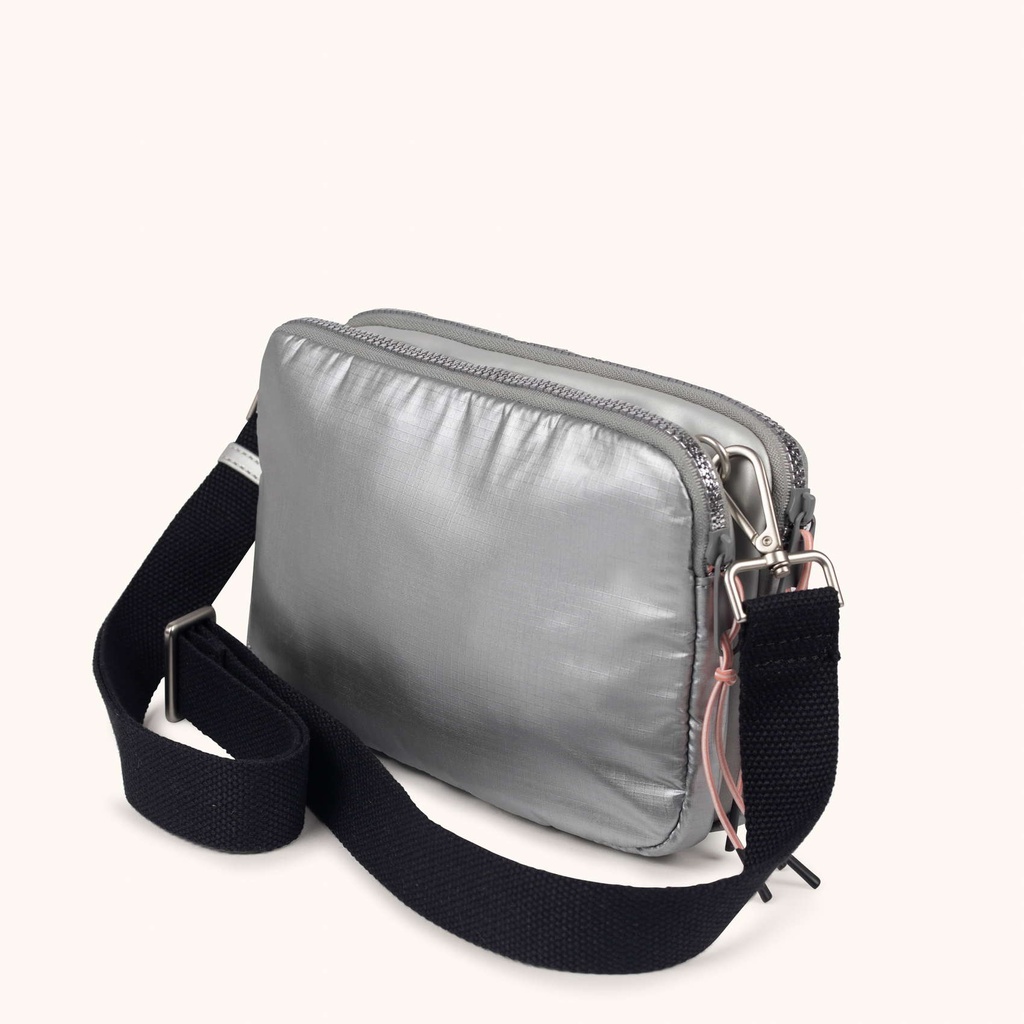 Bolso Bandolera Doble Metalizado en Poliamida Reciclada DEEP RECYCLED CROSSBODY DOUBLE PLATA (3)