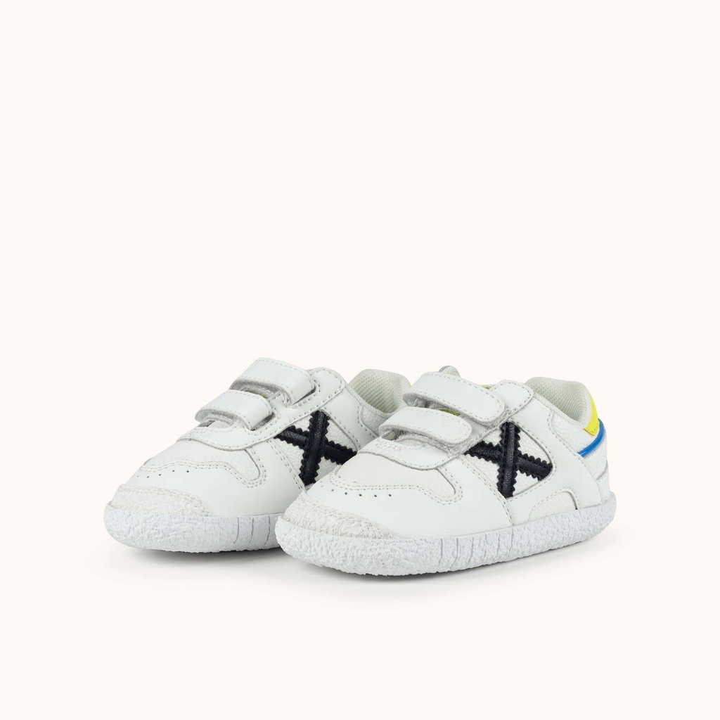 MUNICH BABY GOAL 1630 Zapatilla de BebÃ© Blanca con Detalles en Negro y Amarillo (6)