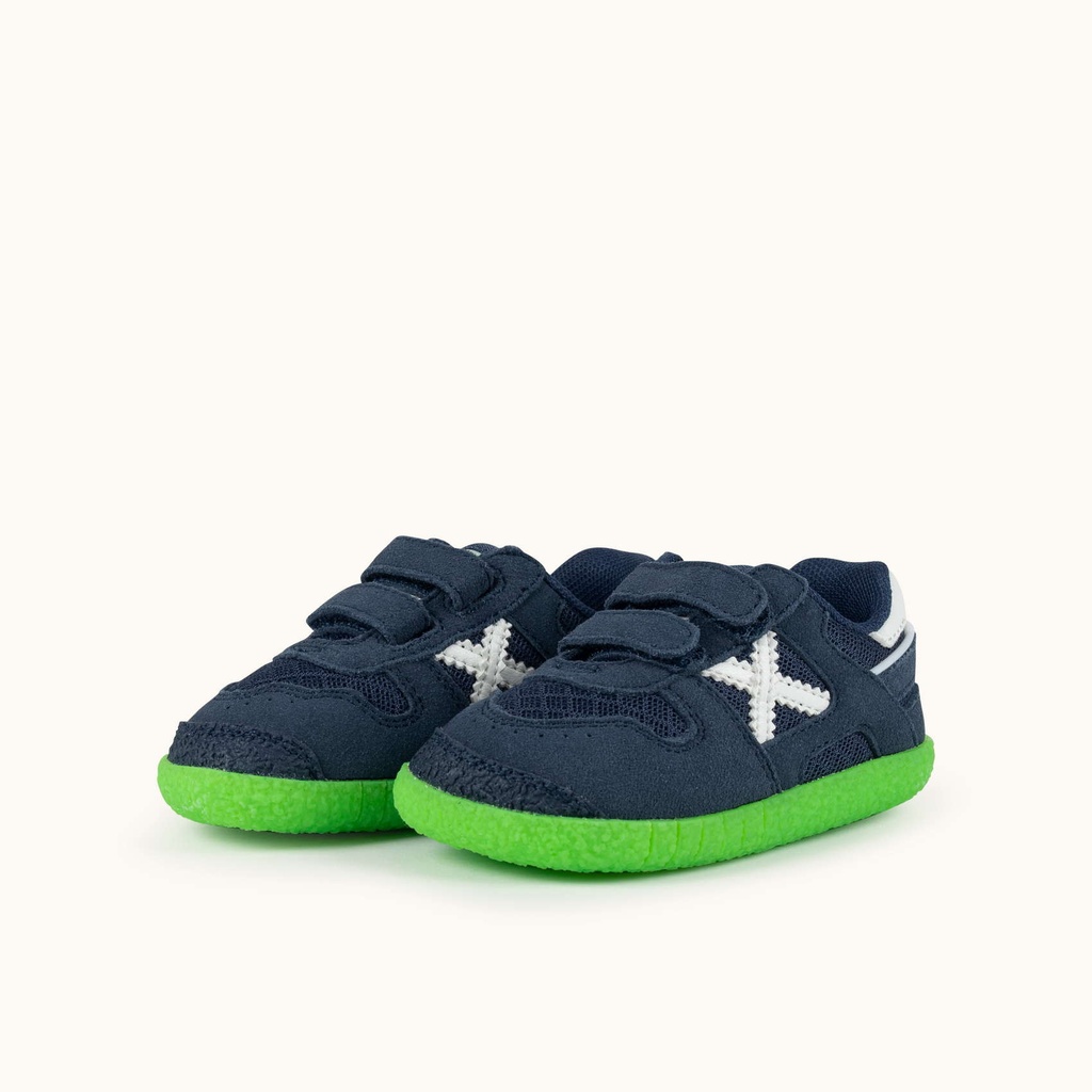 MUNICH BABY GOAL 1632 Zapatilla de BebÃ© Azul Marino en Malla con Suela Verde FlÃºor (6)
