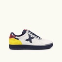 MUNICH G-3 KID 451 Zapatilla de FÃºtbol Sala Infantil Blanca con Detalles Amarillo y Azul (1)