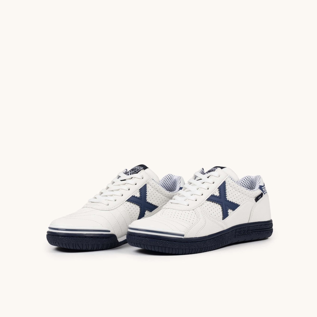 MUNICH G-3 KID 456 Zapatilla de FÃºtbol Sala Infantil Blanca y Azul Marino (6)