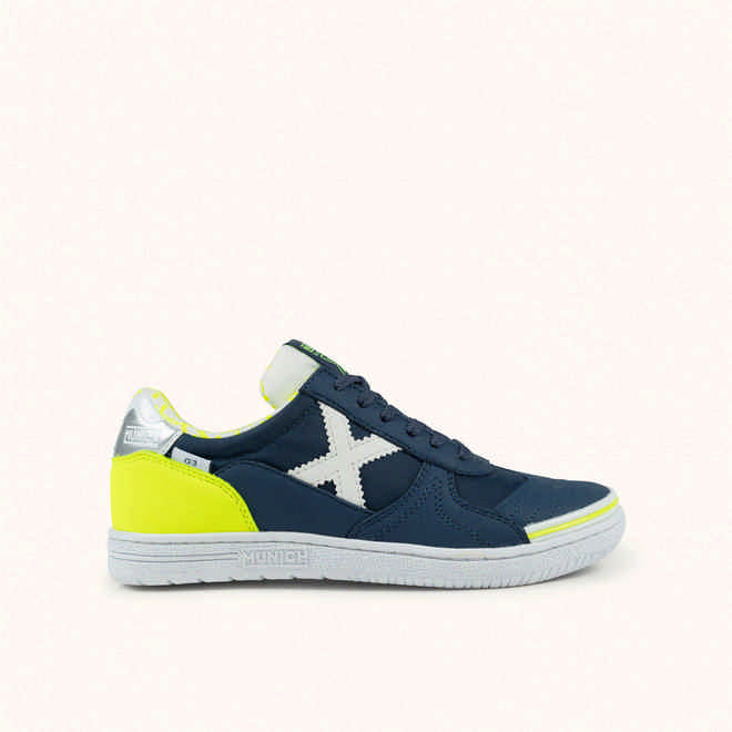 MUNICH G-3 KID 459 Zapatilla de FÃºtbol Sala Infantil Azul Marino y Amarillo FlÃºor (1)