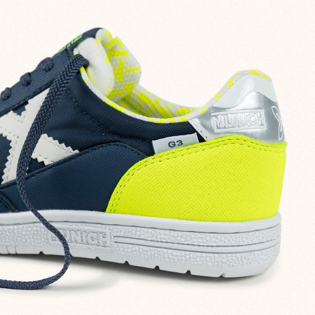 MUNICH G-3 KID 459 Zapatilla de FÃºtbol Sala Infantil Azul Marino y Amarillo FlÃºor (3)