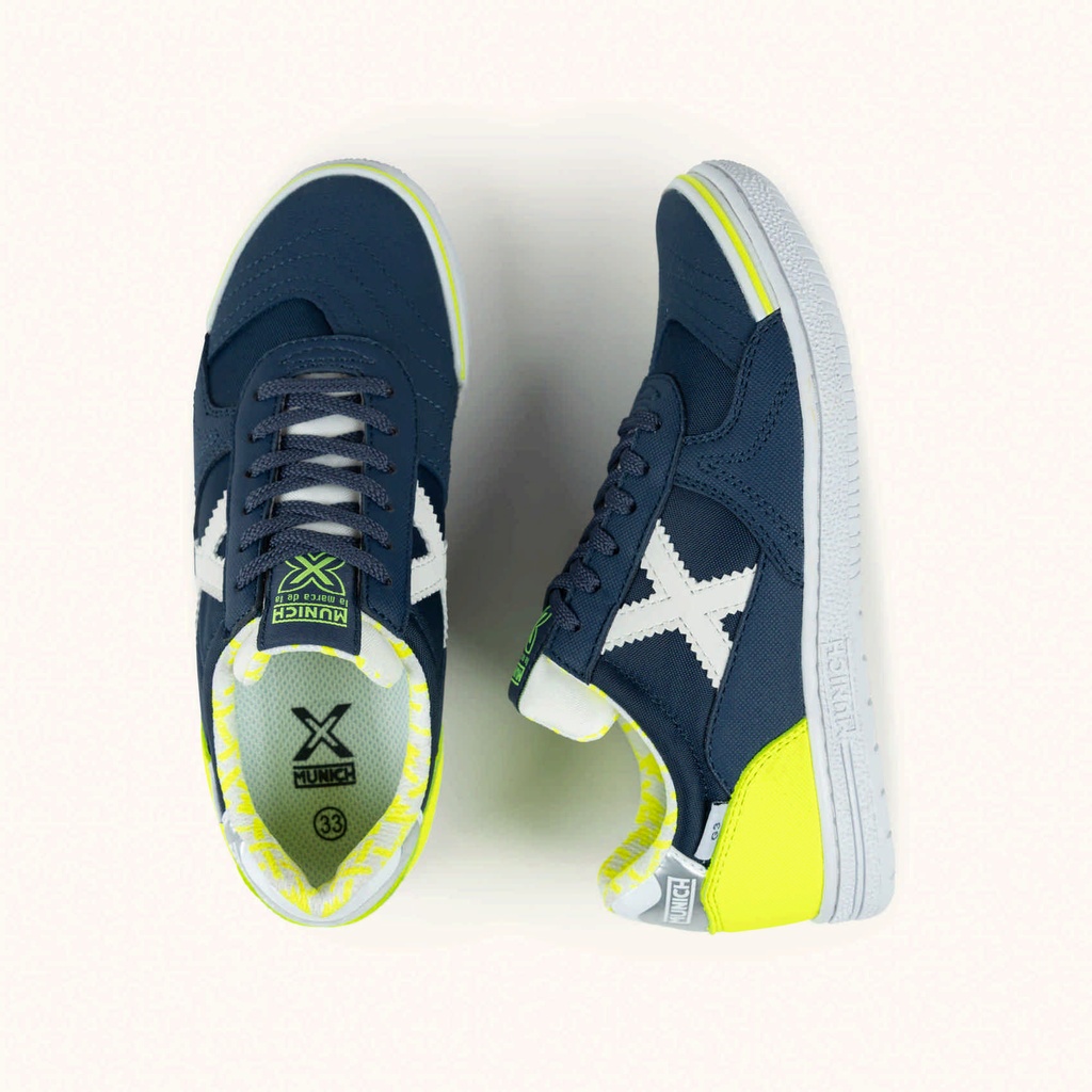 MUNICH G-3 KID 459 Zapatilla de FÃºtbol Sala Infantil Azul Marino y Amarillo FlÃºor (7)