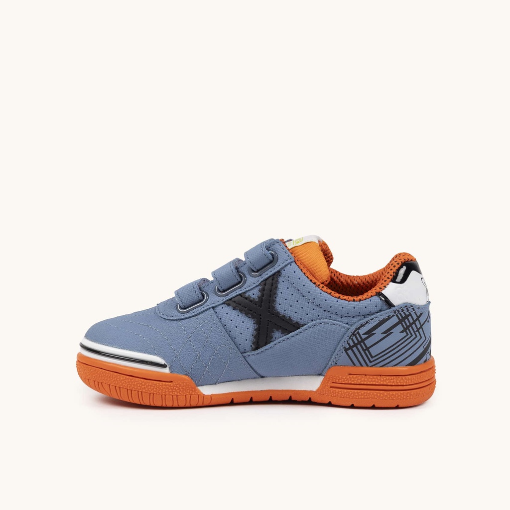 MUNICH G-3 KID VCO 449 Zapatillas de FÃºtbol Sala Infantiles con Velcro Azul y Naranja (4)