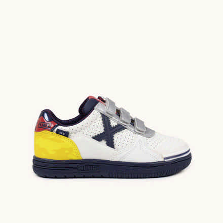 MUNICH G-3 KID VCO 451 Zapatillas de FÃºtbol Sala Infantiles con Velcro Blancas y Amarillas (2)