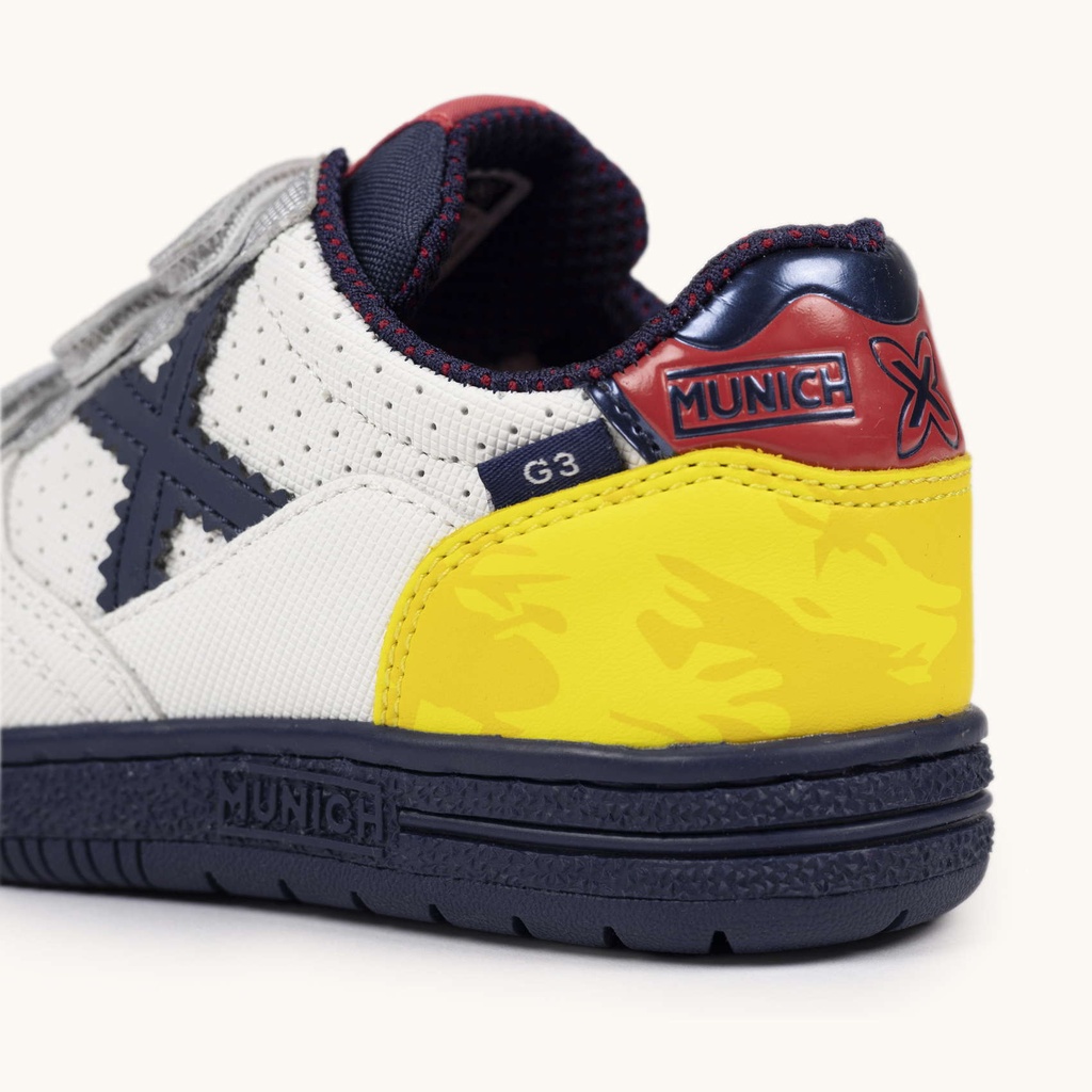 MUNICH G-3 KID VCO 451 Zapatillas de FÃºtbol Sala Infantiles con Velcro Blancas y Amarillas (3)
