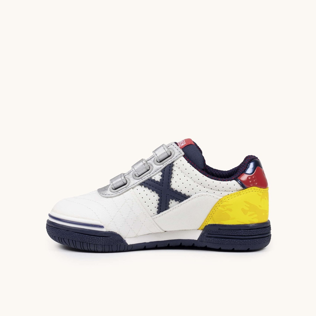 MUNICH G-3 KID VCO 451 Zapatillas de FÃºtbol Sala Infantiles con Velcro Blancas y Amarillas (4)