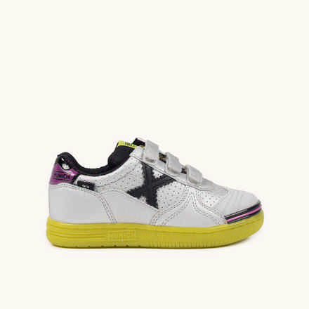 MUNICH G-3 KID VCO 453 Zapatillas Infantiles de FÃºtbol Sala Plateadas con Triple Velcro (2)