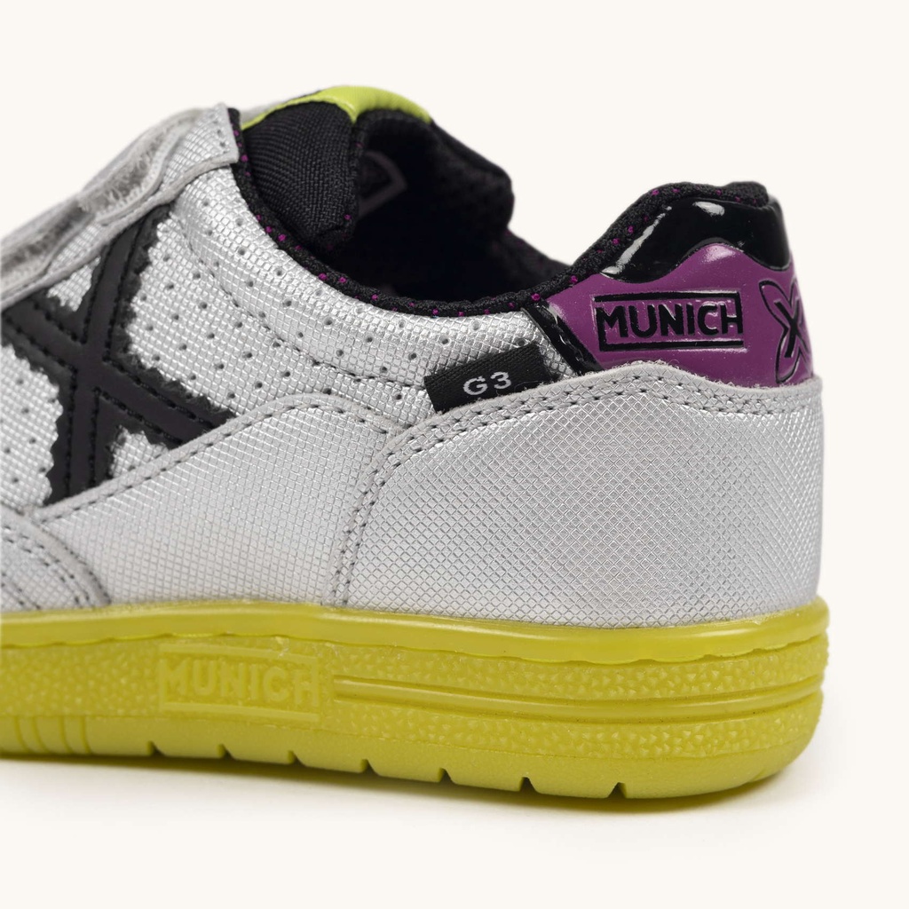 MUNICH G-3 KID VCO 453 Zapatillas Infantiles de FÃºtbol Sala Plateadas con Triple Velcro (3)