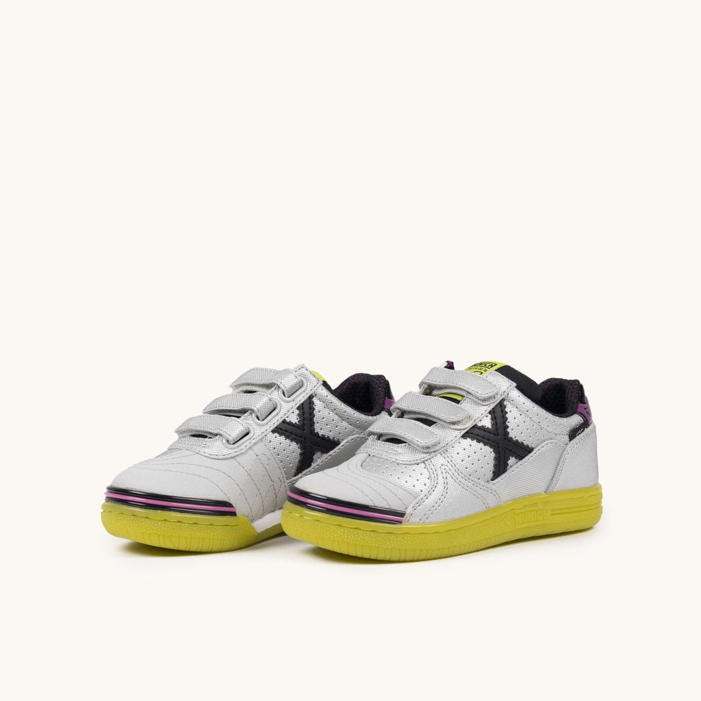 MUNICH G-3 KID VCO 453 Zapatillas Infantiles de FÃºtbol Sala Plateadas con Triple Velcro (6)