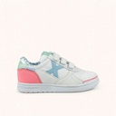 MUNICH G-3 KID VCO 461 Zapatillas Infantiles de FÃºtbol Sala Blancas con Detalles Rosa y Celeste con Triple Velcro (1)