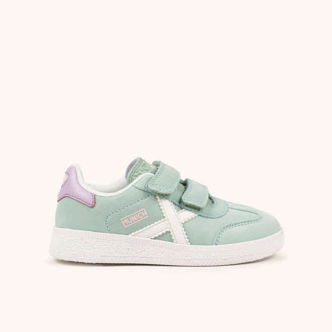 MUNICH MINI BARRU VCO 17 Zapatillas Infantiles Verde Agua con Velcro y Detalles Lila (1)