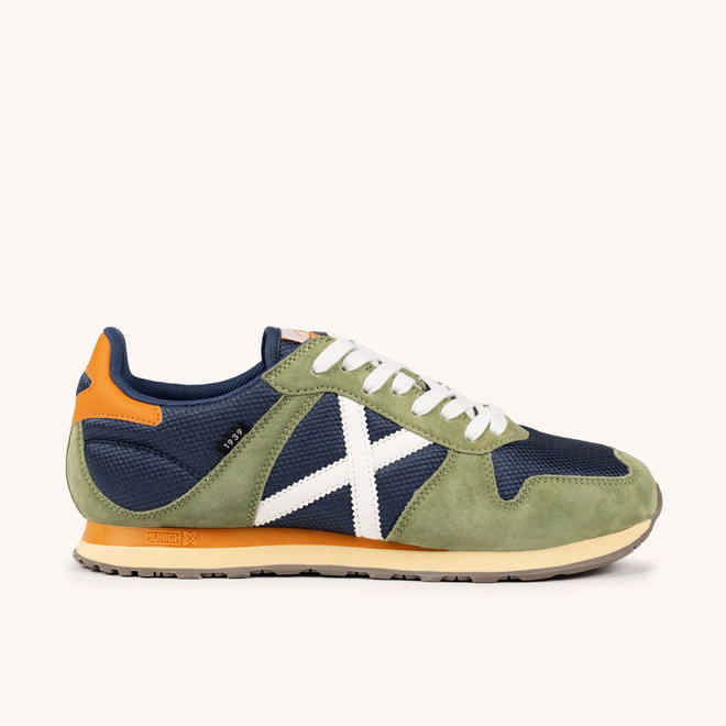 MUNICH MASSANA MAN 601. Zapatillas Retro Running Verde Oliva y Navy (1)