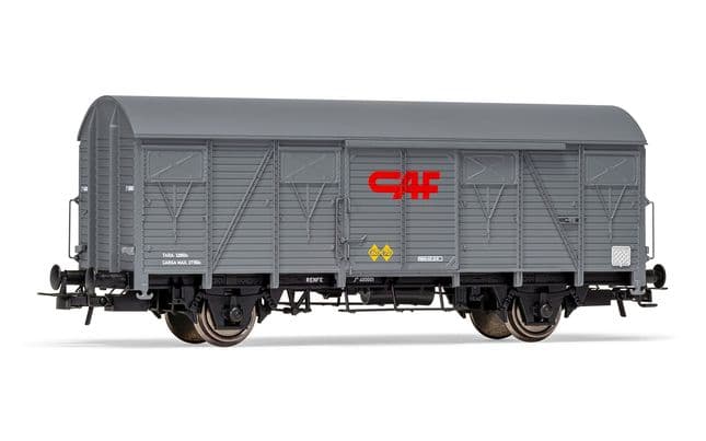 Vagón ORE 2 ejes, con paredes de madera, decoración “CAF”, ép. III (1)