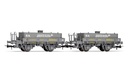 RENFE, set de 2 vagones plataforma unificados, decoración gris , con carga de aljibe, ép. III (1)