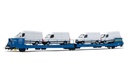 GEFCO, 3-axle flat wagon Ladks, blue livery, loaded with 4 Sprinter vans, period V-VI (1)