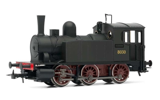 Locomotiva-tender a vapore 8030 livrea nera, telaio e ruote rosse (1)
