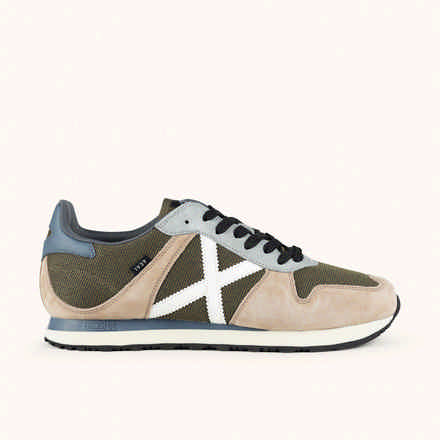 MUNICH MASSANA CLASSIC MAN 617 Retro Running Sneakers Khaki and Sand with White and Blue details (2)