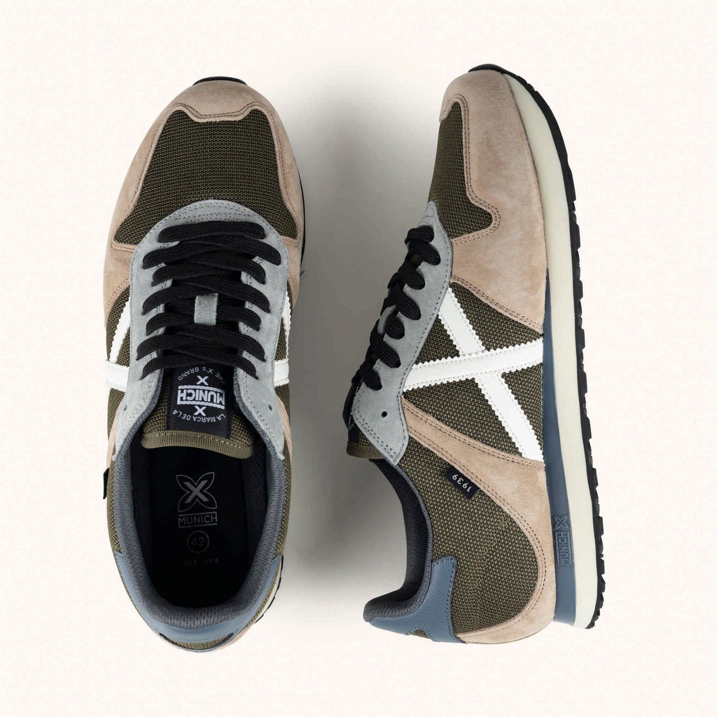 MUNICH MASSANA CLASSIC MAN 617 Retro Running Sneakers Khaki and Sand with White and Blue details (7)