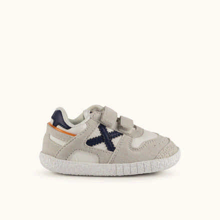 MUNICH BABY GOAL W 36 Barefoot kids shoes Classic and flat trainers White and Grey with Double Velcro (2)