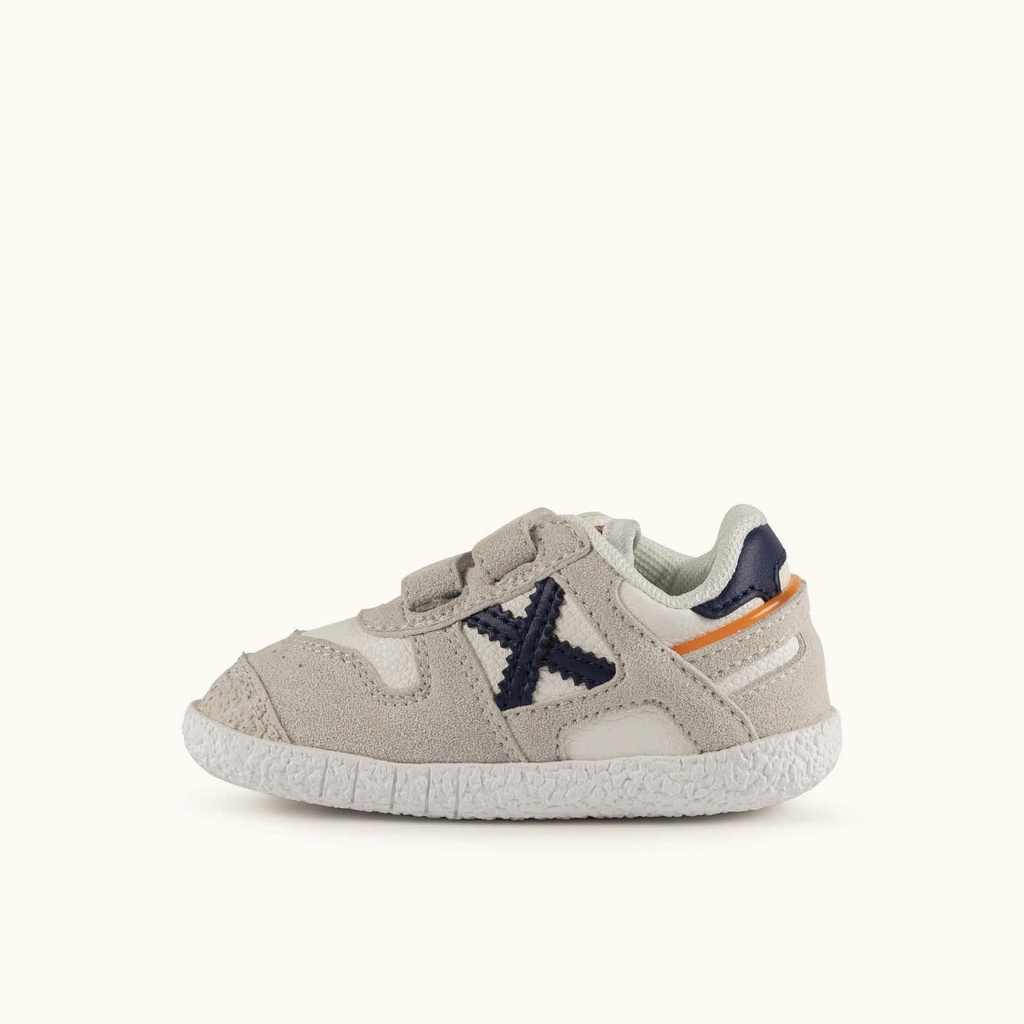 MUNICH BABY GOAL W 36 Barefoot kids shoes Classic and flat trainers White and Grey with Double Velcro (4)
