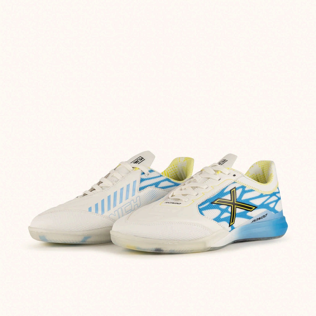 MUNICH RONDO 25 White futsal shoes with blue and yellow details with laces (6)