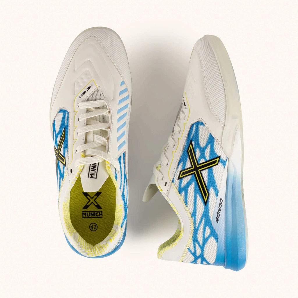 MUNICH RONDO 25 White futsal shoes with blue and yellow details with laces (7)