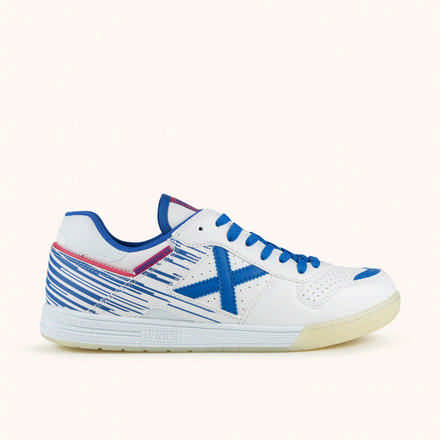 MUNICH RONDO 25 White futsal shoes with blue and yellow details with laces (8)
