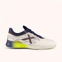 MUNICH RONDO 26 White futsal shoes with navy blue, neon yellow and orange details with laces (1)