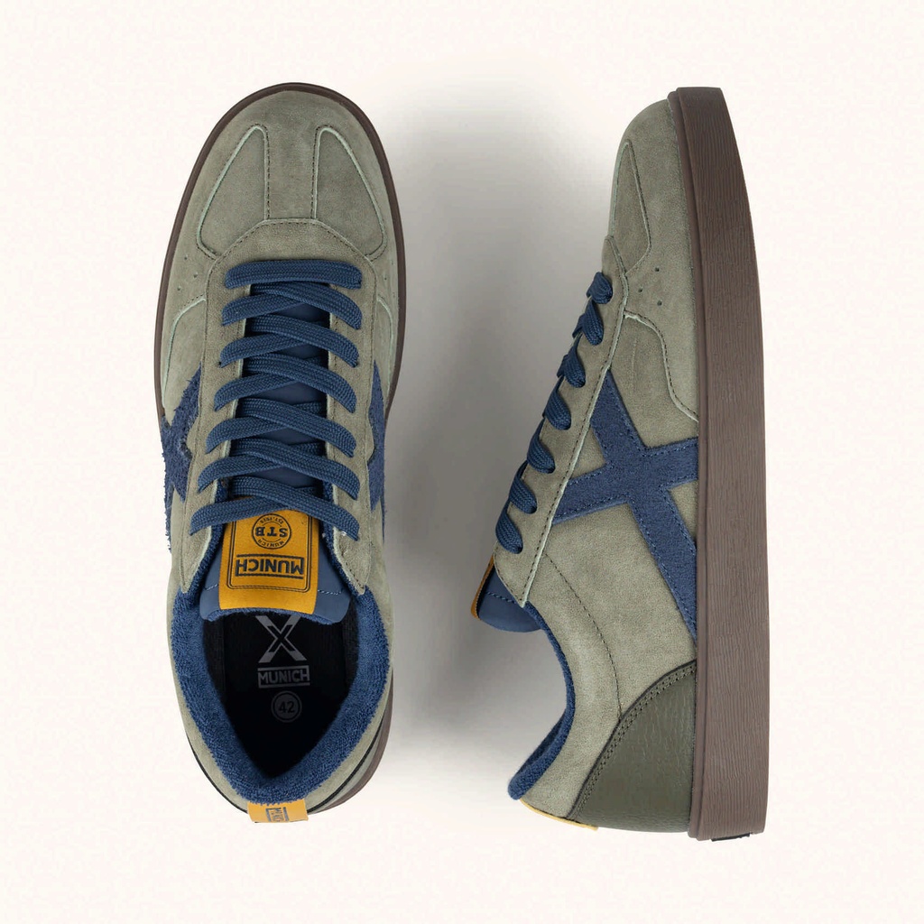 MUNICH BREAK PREMIUM 56 Retro tennis and skate Sneakers low-top olive green and navy blue with brown sole (7)