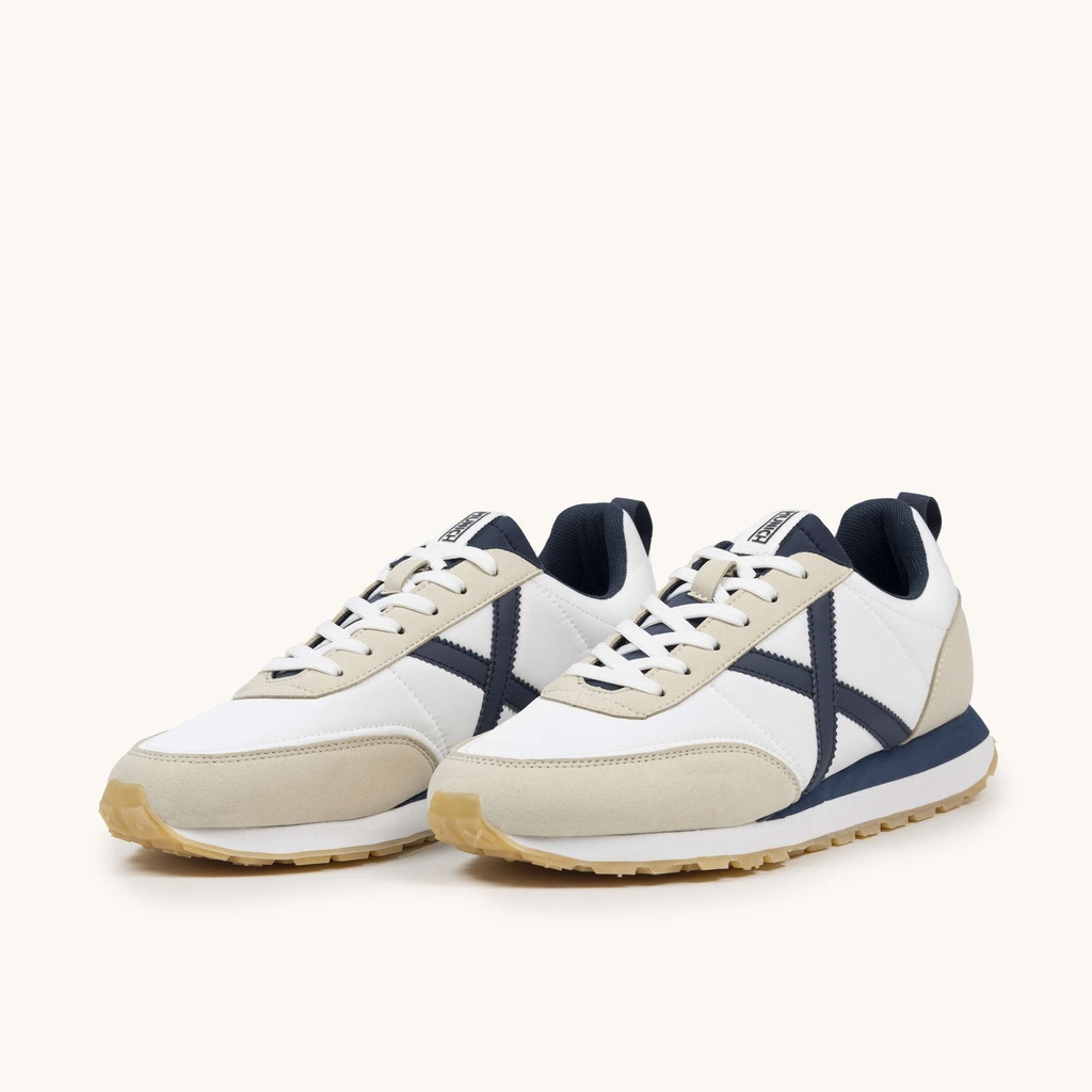 MUNICH RUSH 02 Retro Running Zapatilla Deportiva Blanca con Detalles en Marino y Arena (6)