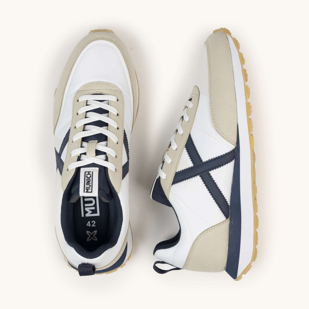 MUNICH RUSH 02 Retro Running Zapatilla Deportiva Blanca con Detalles en Marino y Arena (7)