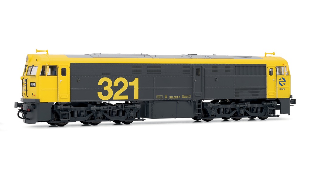 RENFE, locomotora diesel 321.025, decoración amarillo/gris, ép. V, con decoder digital