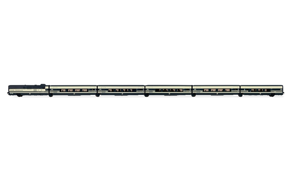RENFE, Talgo Pendular, set de 6 coches, versíon original azul/beige, ép. IV