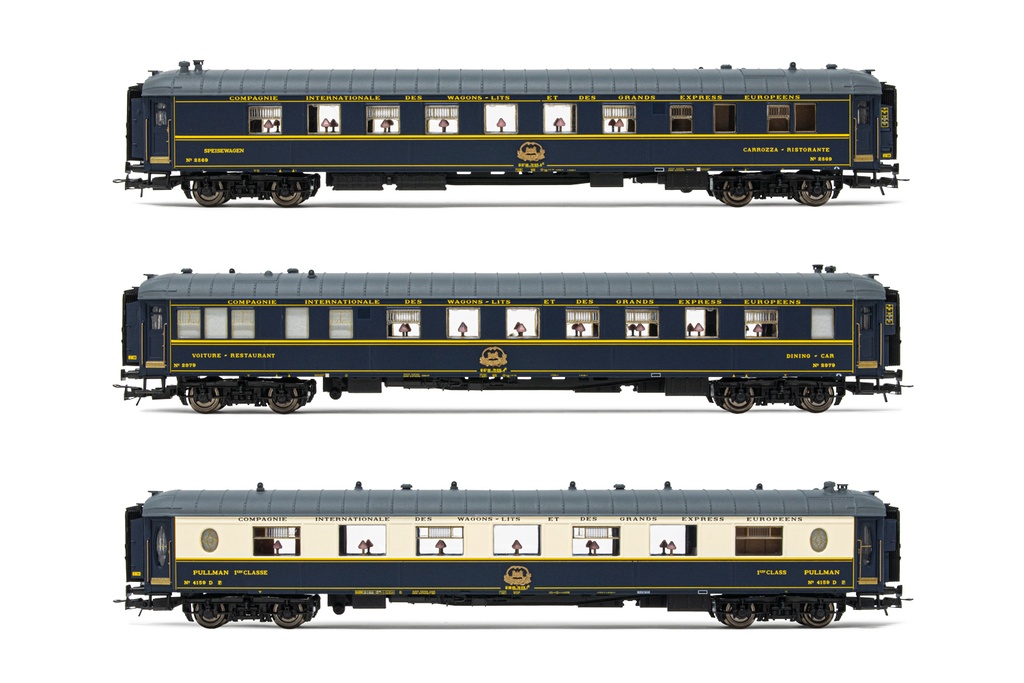 CIWL, 3-unit set of coaches, including 1 x "Riviera" coach n° 2979, 1 x "Anatolie" coach n° 2869 and 1 x "Flèche d'Or" coach n° 4159, period V-VI