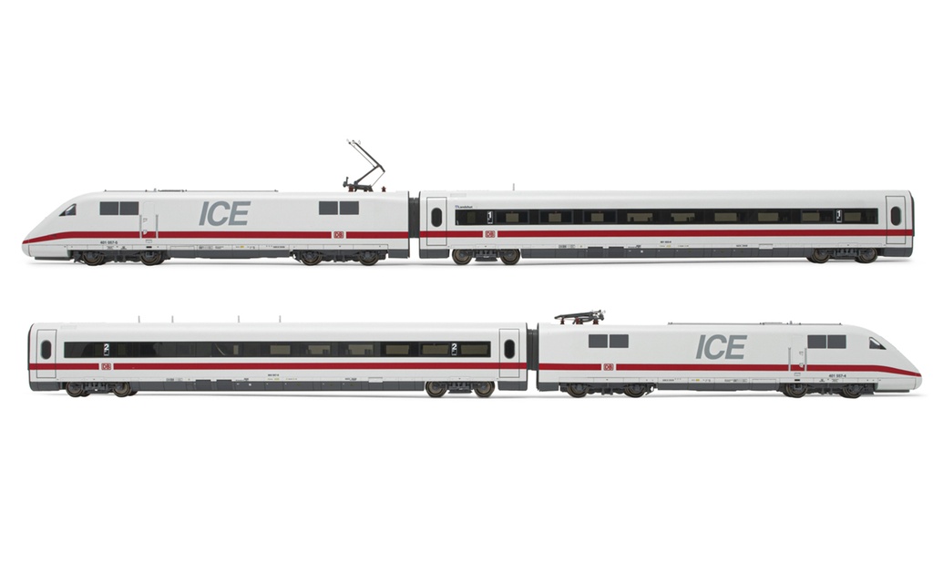 DB AG, set di 4 unità, elettrotreno ad alta velocità ICE 1 BR 401, livrea bianca/rossa, composto da locomotiva motorizzata, locomotiva folle e 2 carrozze intermedie, Tz 157 "Landshut", ep. VI