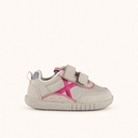 8445648783519 MUNICH BABY KODA W 26 - Children's Barefoot sports trainers in grey and fuchsia with double velcro fastening.