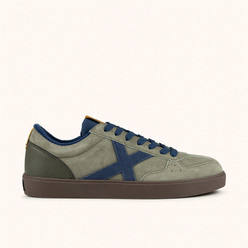 MUNICH BREAK PREMIUM 56 Retro tennis and skate Sneakers low-top olive green and navy blue with brown sole