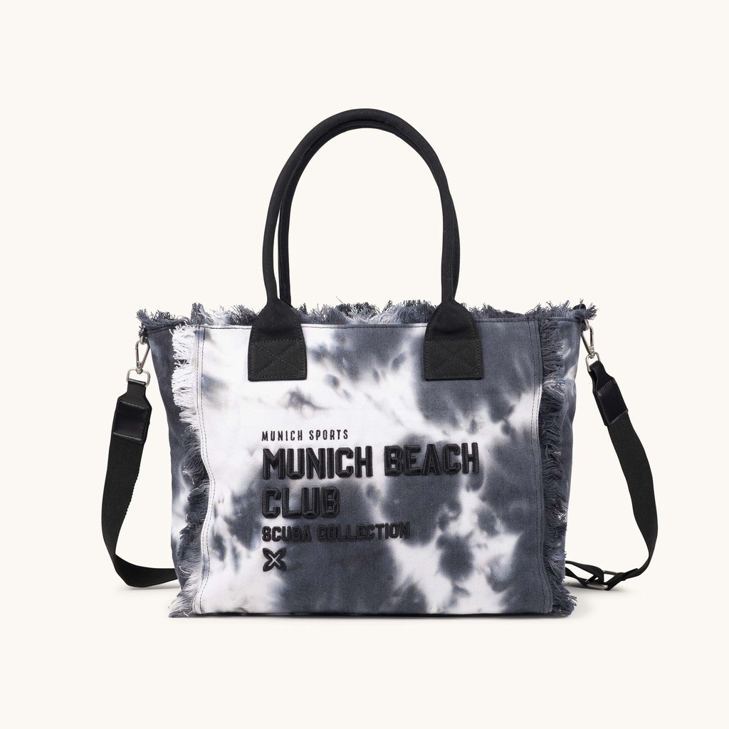 Bolso Shopper de Algodón Efecto Lavado con Flecos SCUBA BLACK AND WHITE SHOPPER