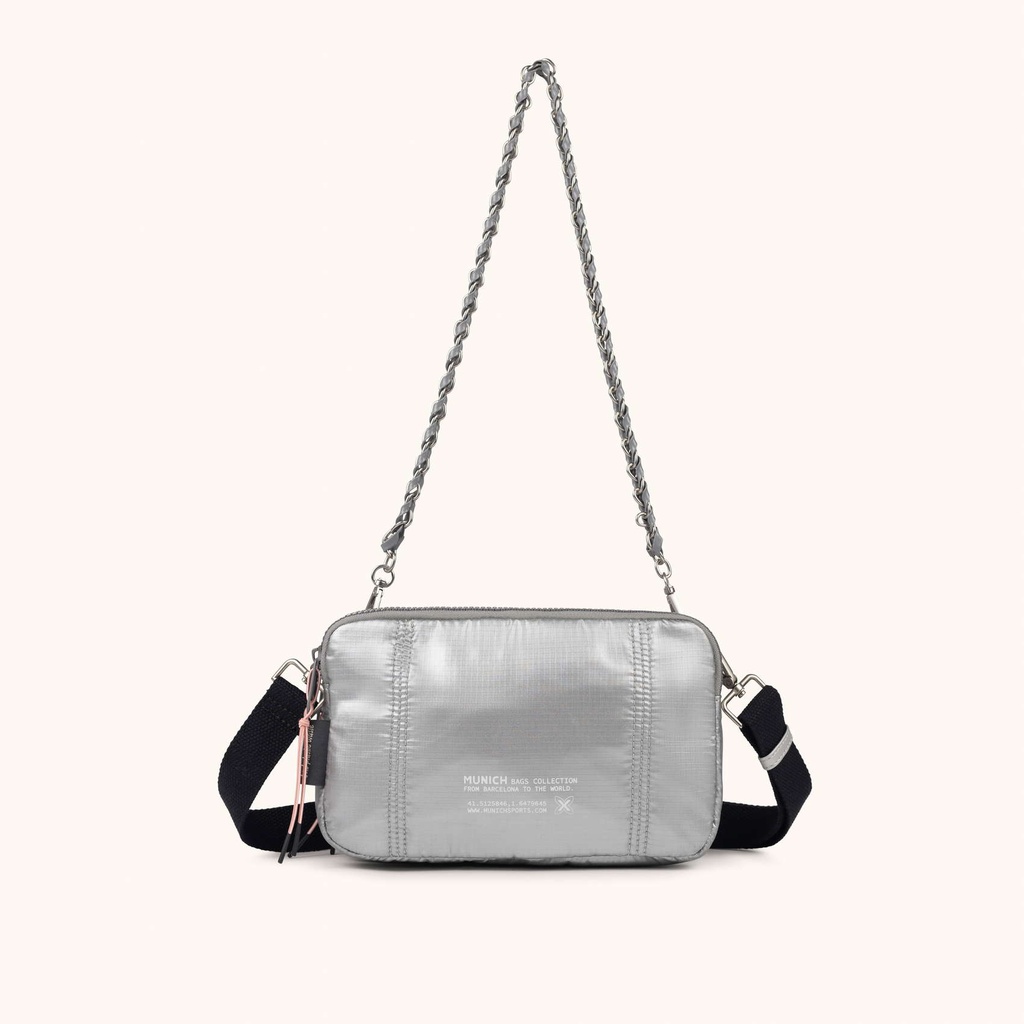 Bolso Bandolera Doble Metalizado en Poliamida Reciclada DEEP RECYCLED CROSSBODY DOUBLE PLATA