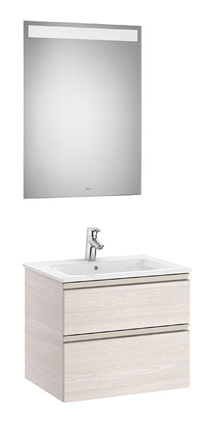 [PROCA851509434] Conjunto Pack The Gap (mueble base c/2 cajones, lavabo central y espejo LED) 605x460x537 mm, fresno nórdico, (A851509434)