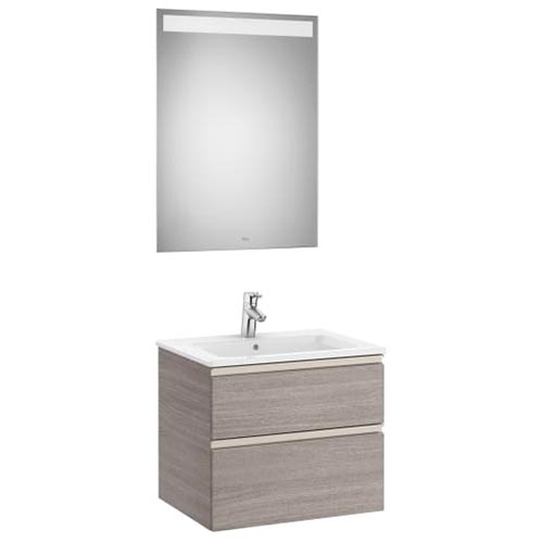 [PROCA851509517] Conjunto Pack The Gap (mueble base c/2 cajones, lavabo central y espejo LED) 605x460x537 mm, nogal, (A851509517)