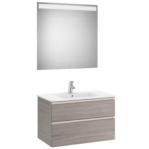 [PROCA851511517] Conjunto Pack The Gap (mueble base c/2 cajones, lavabo central y espejo LED) 805x460x537 mm, nogal, (A851511517)