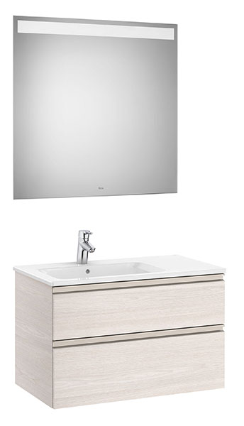 [PROCA851512434] Conjunto Pack The Gap (mueble base c/2 cajones, lavabo izquierda y espejo LED) 805x460x537 mm, fresno nórdico, (A851512434)