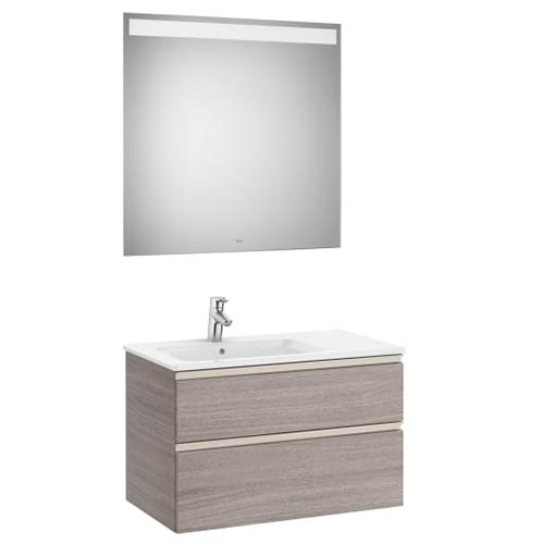 [PROCA851512517] Conjunto Pack The Gap (mueble base c/2 cajones, lavabo izquierda y espejo LED) 805x460x537 mm, nogal, (A851512517)