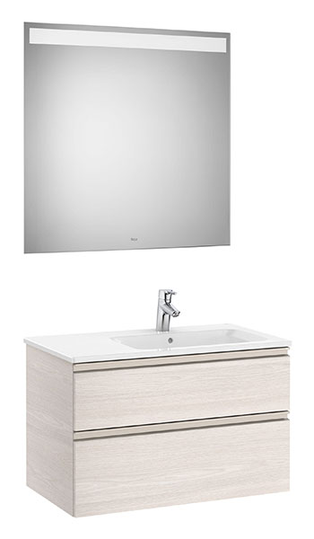 [PROCA851513434] Conjunto Pack The Gap (mueble base c/2 cajones, lavabo derecha y espejo LED) 805x460x537 mm, fresno nórdico, (A851513434)