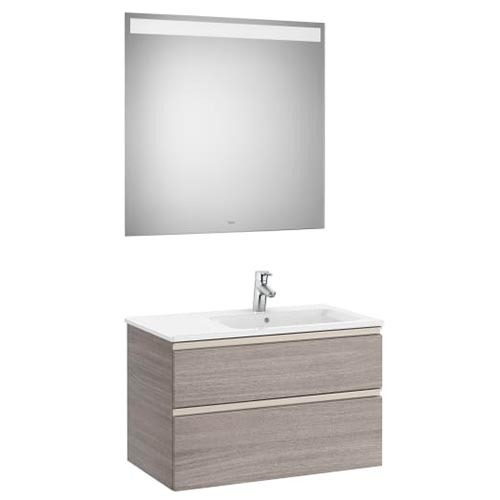 [PROCA851513517] Conjunto Pack The Gap (mueble base c/2 cajones, lavabo derecha y espejo LED) 805x460x537 mm, nogal, (A851513517)